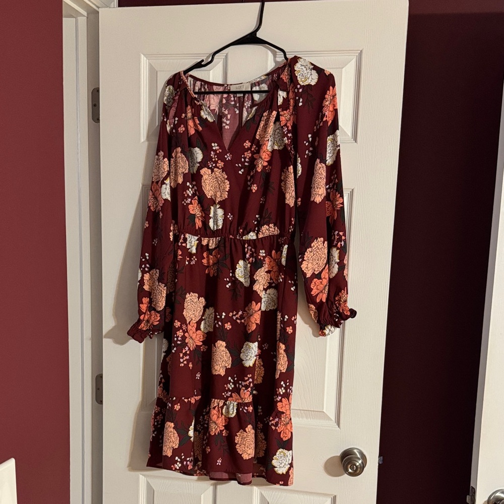 LOFT Burgundy Floral Dress